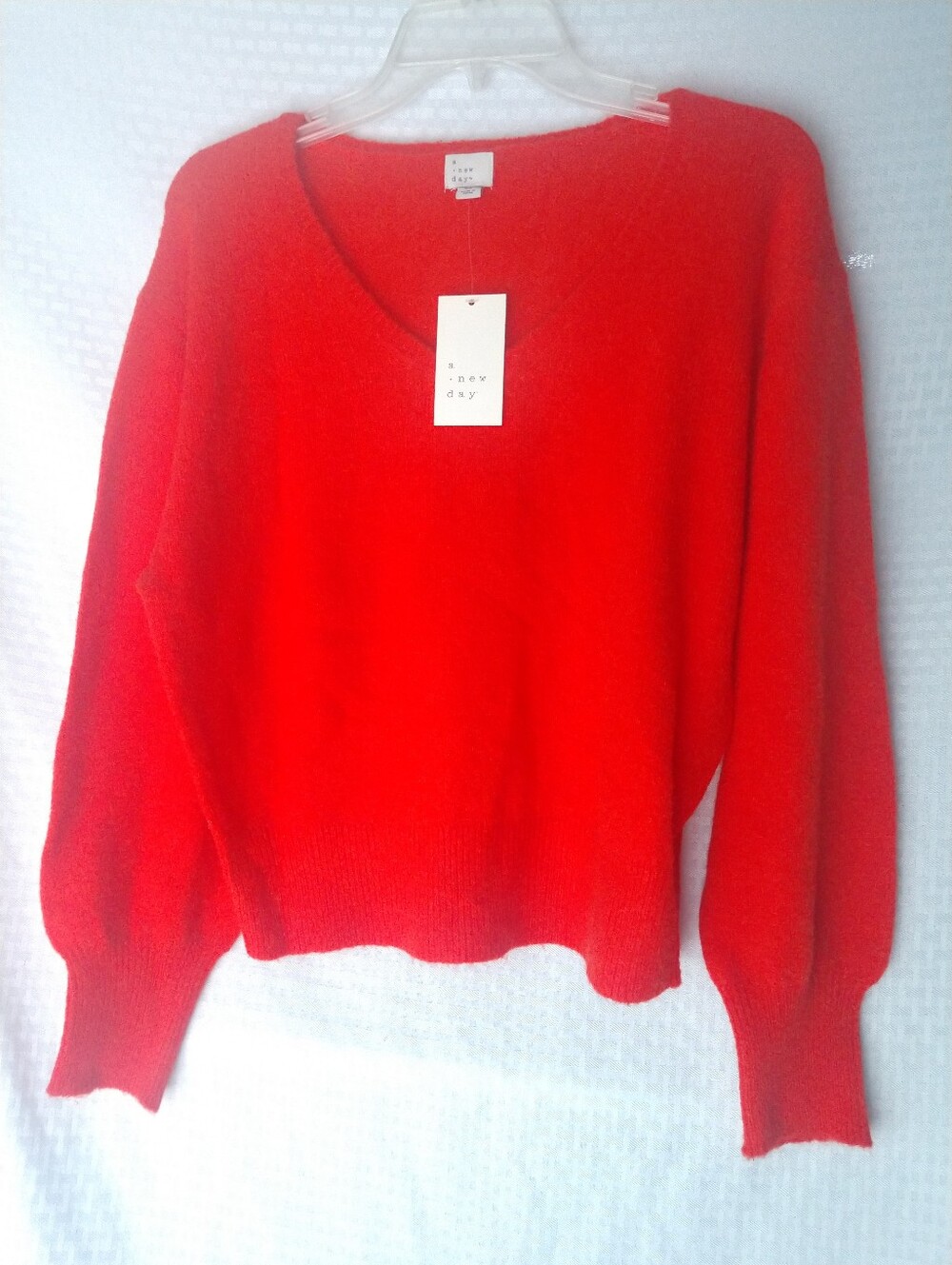 NWT Red Sweater V Neck A New Day Long Sleeve Size Oversized XS Chest 40"